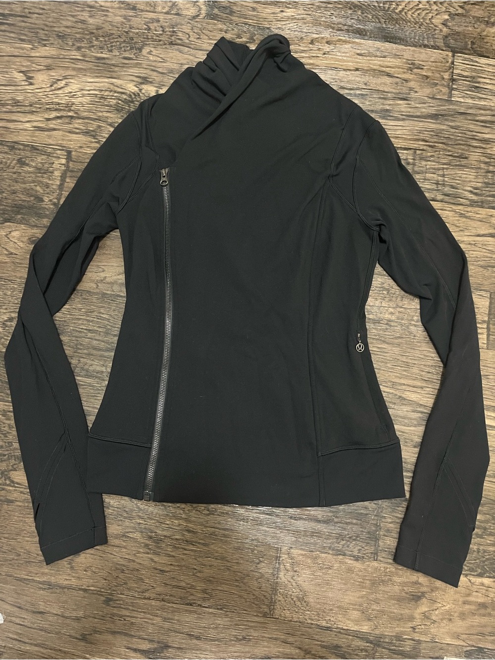 Lululemon Bhakti Yoga Jacket Women's Sz 8 Black Full Double Zip Asymmetrical